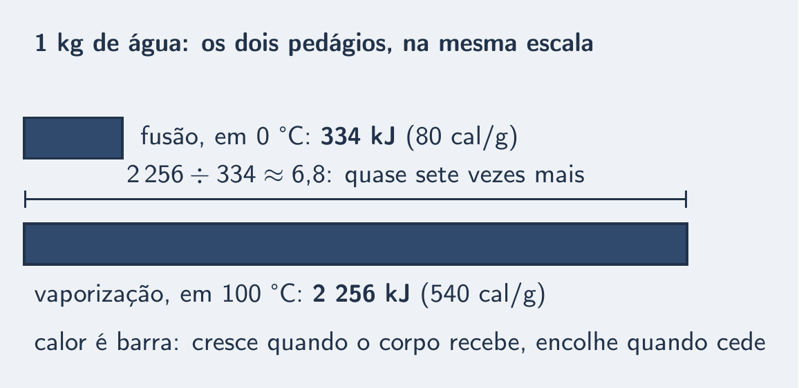 Barras de 1 kg na mesma escala: 334 kJ e 2 256 kJ